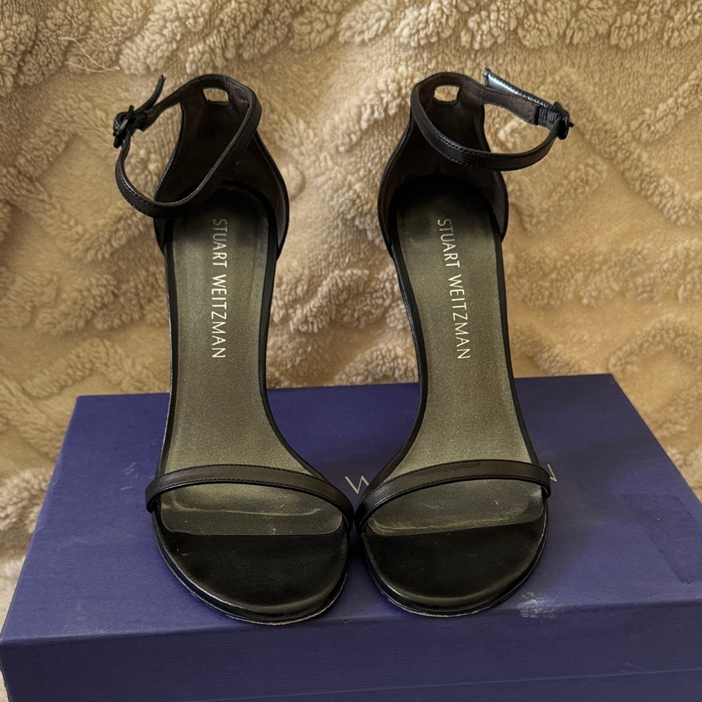Stuart Weitzman Black Minimalist Ankle-Strap Stiletto Sandals - Picture 2 of 6